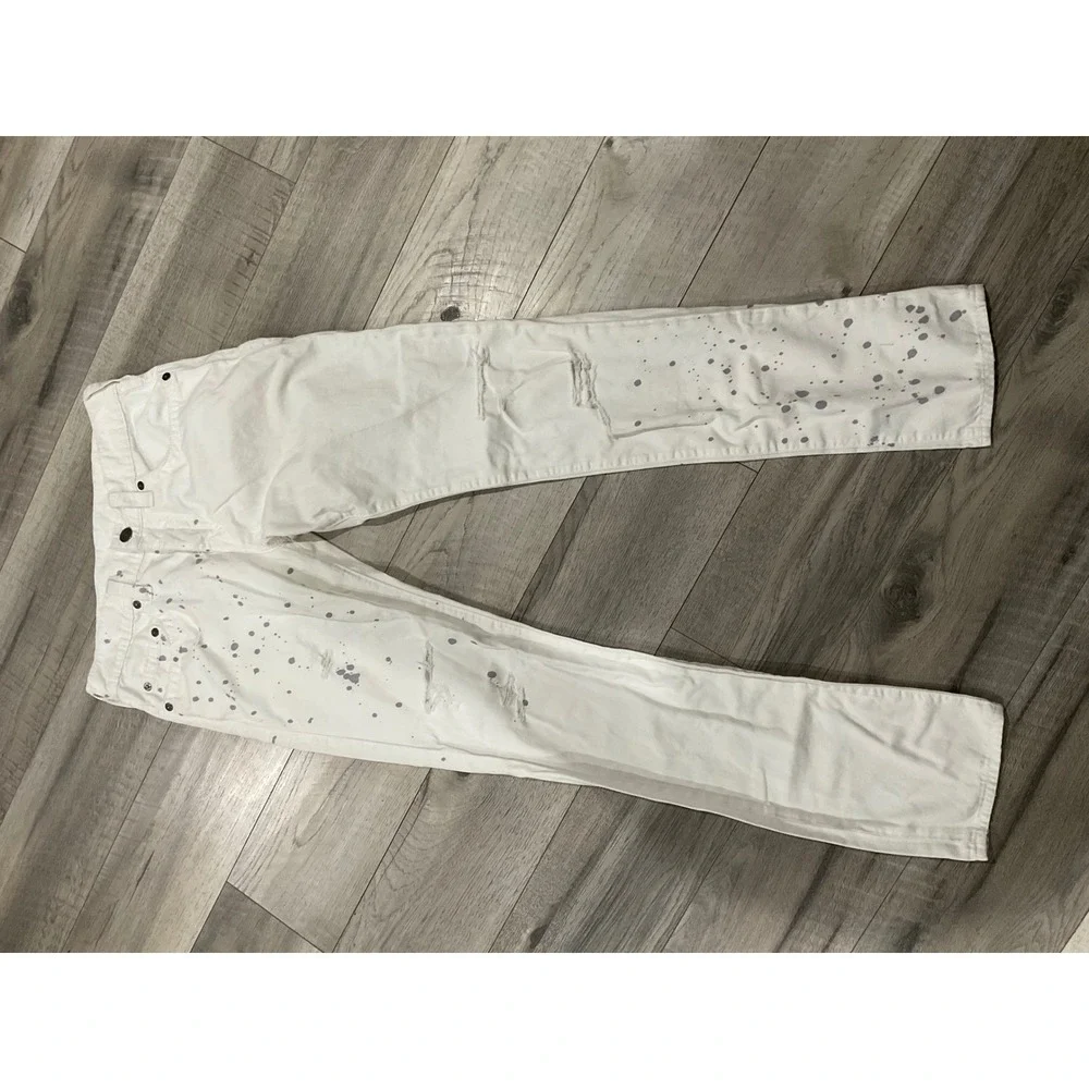 True Religion Paint Splatter Distressed Slim Jeans 32x33 pre production sample